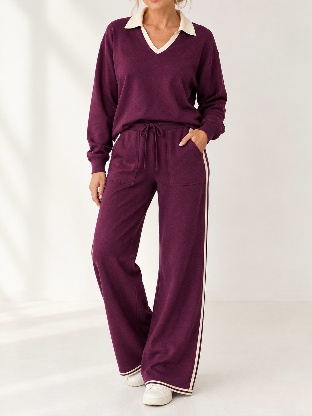 Women's Wine colored  Lounge set (2 piece)Wide-Leg Pants and top